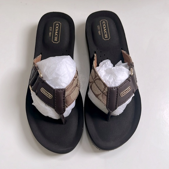 Coach Khaki Chestnut w/Signature C Pattern Sandals; size 5.5 - Picture 3 of 5